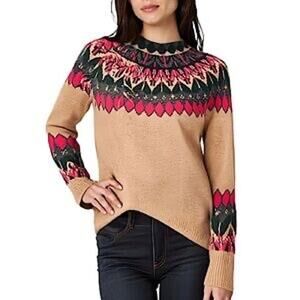 Vince Camuto Tan Fair Isle Mock Neck Sweater Size Medium